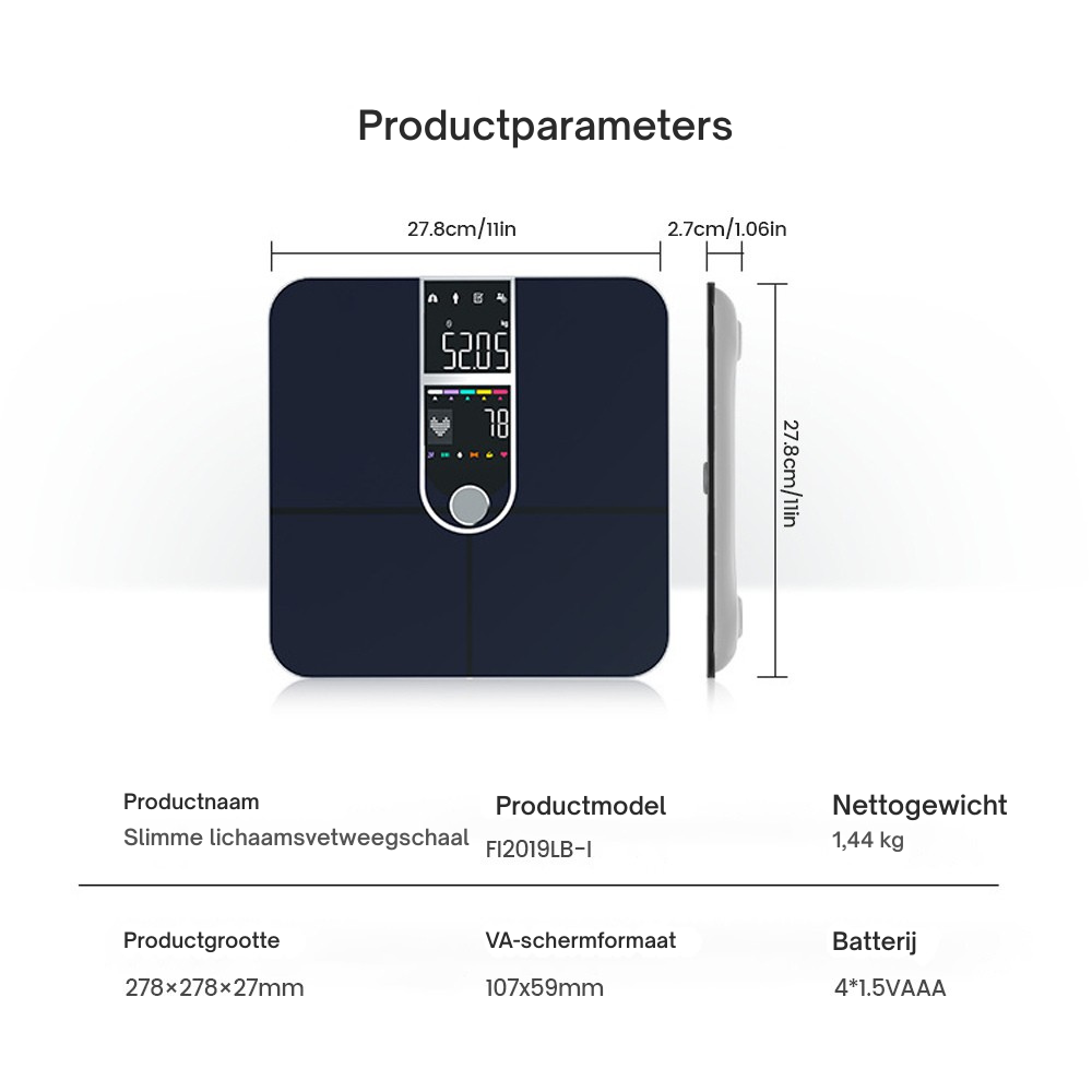 TITAN SCALE,Personenweegschaal met Lichaamsvetanalyse, Lichaamsvetweegschaal, Groot Display, Precisieweegschaal met Lichaamsvet en Spiermassa, Hartslag, BMI