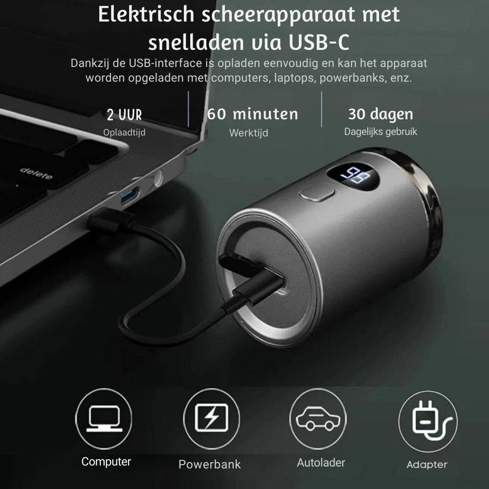 Glide Go Elektrisch mini scheerapparaat voor mannen, droog en nat scheerapparaat, LED digitaal display oplaadbaar auto scheerapparaat, thuis reis scheerapparaat