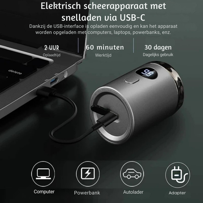 Glide Go Elektrisch mini scheerapparaat voor mannen, droog en nat scheerapparaat, LED digitaal display oplaadbaar auto scheerapparaat, thuis reis scheerapparaat