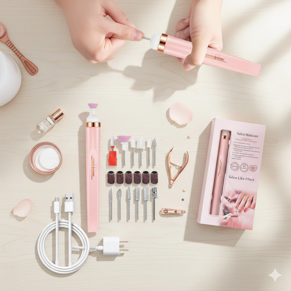 Yuna Manicure & Pedicure Set – Draadloze Nagelvijl met 12 Opzetstukken