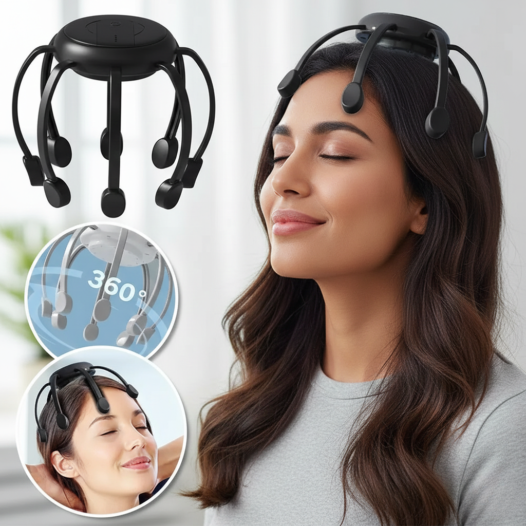 Elektrisch Octopus Hoofdmassage – 8 Massagepunten – Ontspanning & Stressverlichting – Draadloos