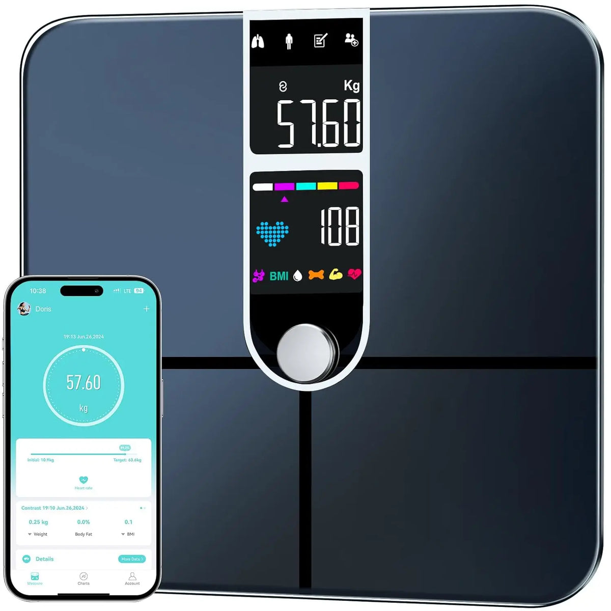 TITAN SCALE,Personenweegschaal met Lichaamsvetanalyse, Lichaamsvetweegschaal, Groot Display, Precisieweegschaal met Lichaamsvet en Spiermassa, Hartslag, BMI